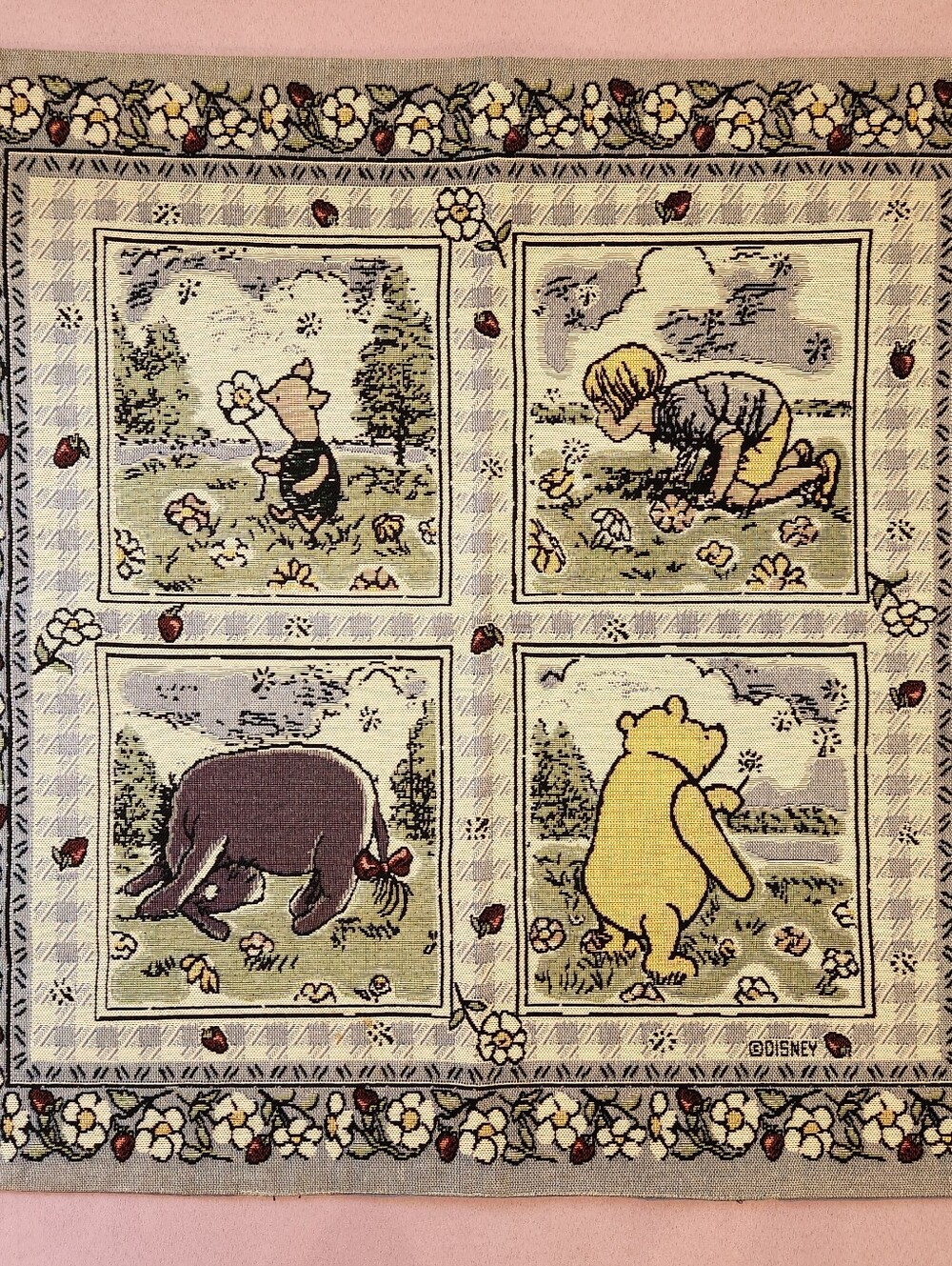 Vintage 90s Disney Winnie the Pooh Daisy Chains Woven Tapestry 27×27